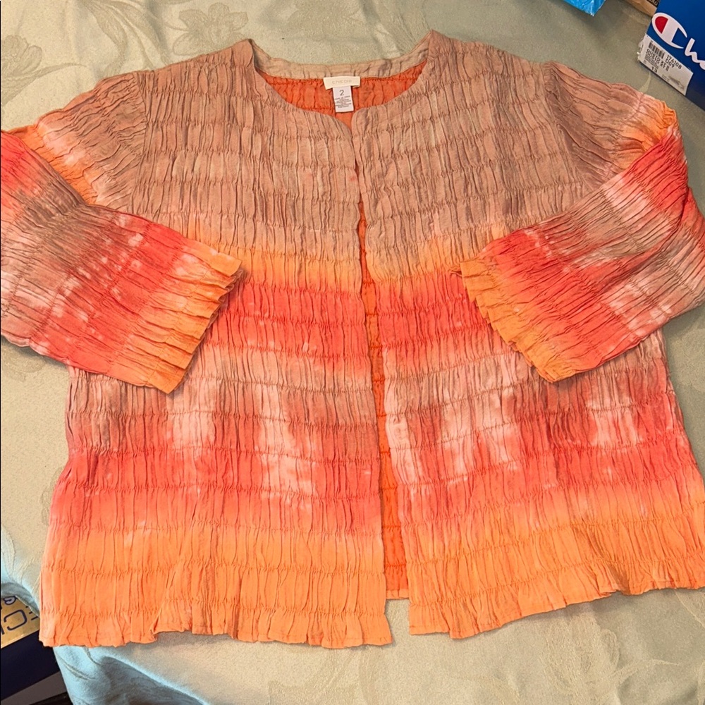 Chico's Orange Coral Ombre Crinkle Jacket